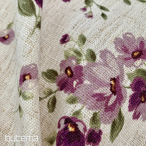 Nappe et foulard FLEURS LINO violet