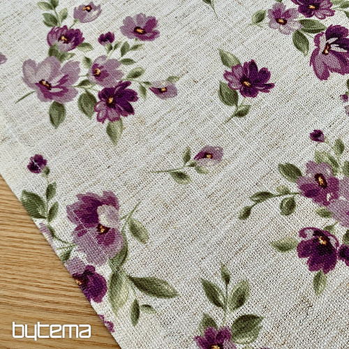 Nappe et foulard FLEURS LINO violet