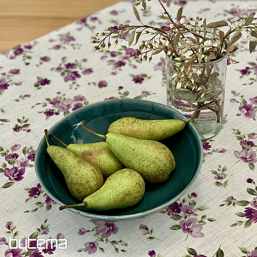 Nappe et foulard FLEURS LINO violet
