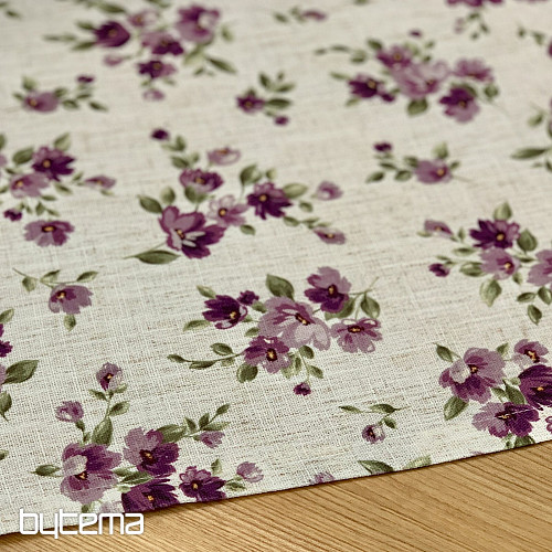 Nappe et foulard FLEURS LINO violet