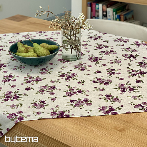 Nappe et foulard FLEURS LINO violet