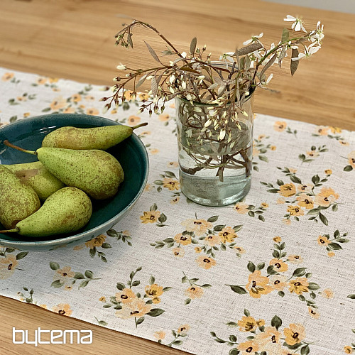 Nappe et foulard FLEURS LINO jaune