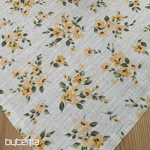 Nappe et foulard FLEURS LINO jaune
