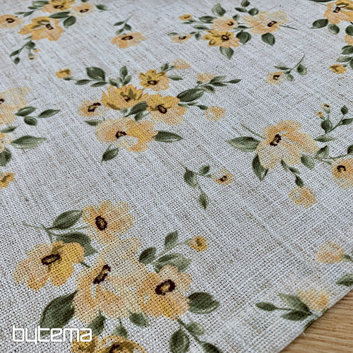 Nappe et foulard FLEURS LINO jaune