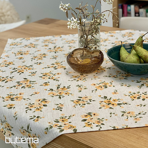 Nappe et foulard FLEURS LINO jaune