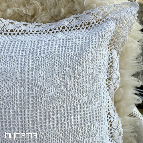 Taie d'oreiller décorative en dentelle papillon blanche