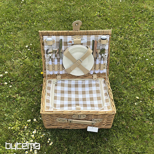 Panier de pique-nique GARDEN beige à carreaux pour 4 personnes