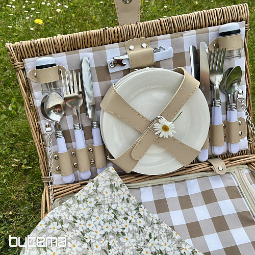 Panier de pique-nique GARDEN beige à carreaux pour 4 personnes