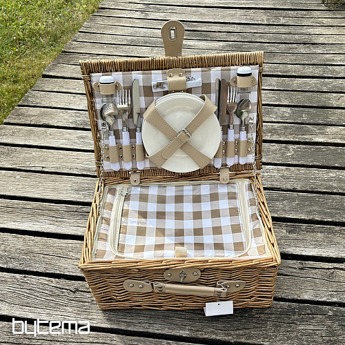 Panier de pique-nique GARDEN beige à carreaux pour 4 personnes