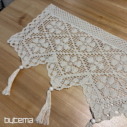 Rideau en vitrail fini, dentelle au crochet beige
