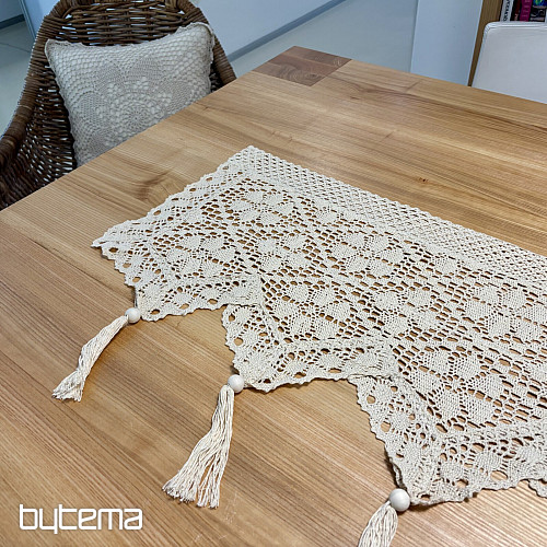 Rideau en vitrail fini, dentelle au crochet beige