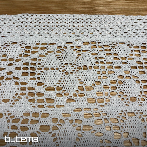 Rideau en vitrail fini, fleurs blanches au crochet