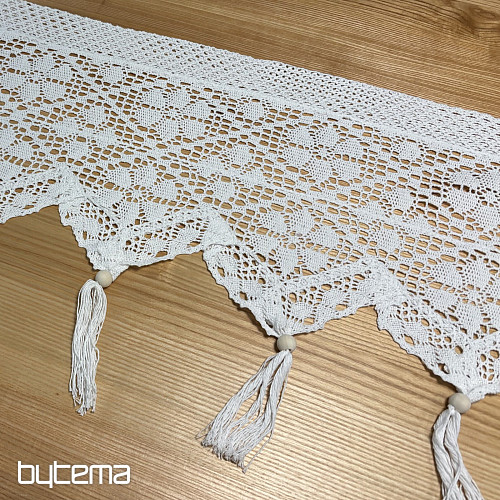 Rideau en vitrail fini, fleurs blanches au crochet