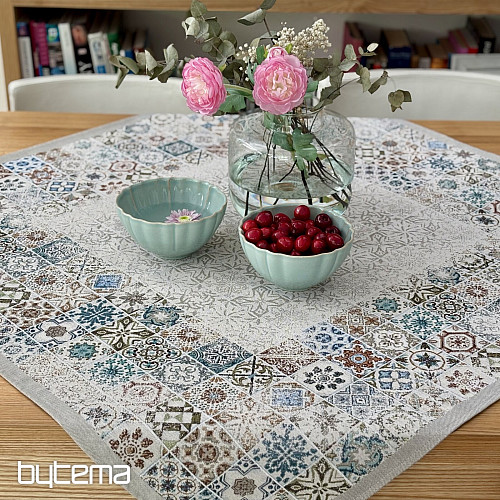 Nappe et foulard en tapisserie, mosaïque vintage