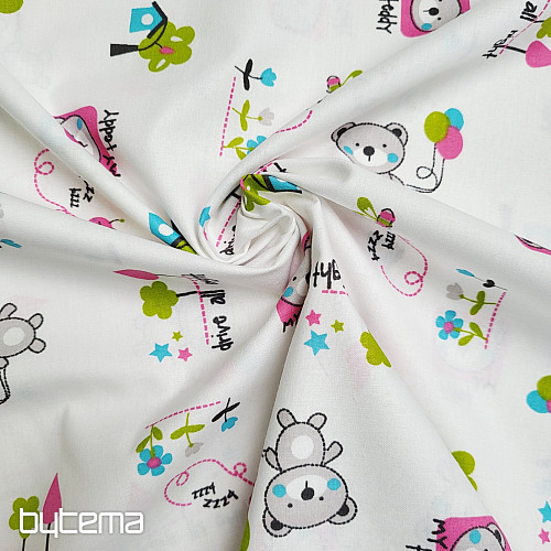 Tissu pour enfant TEDDY BEAR rose vert