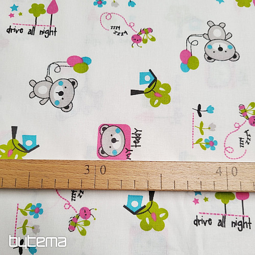 Tissu pour enfant TEDDY BEAR rose vert