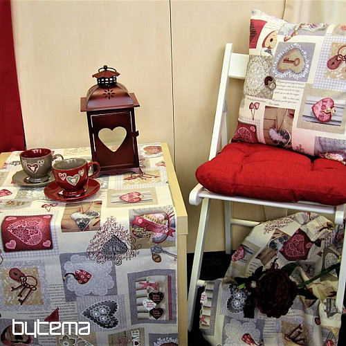 Tissu déco HEART SHABBY bordeaux