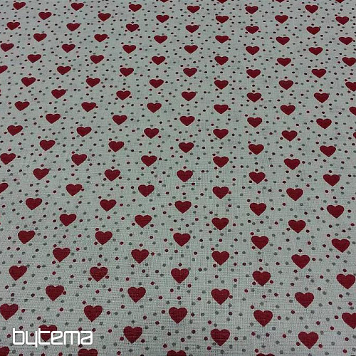 Tissu coton MINI HEART 04 rouge, coeur gris