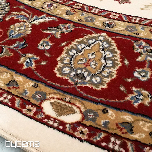 Tapis rond en laine ORIENT crème, bordure bordeaux