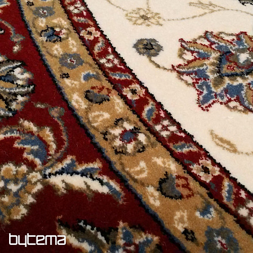 Tapis rond en laine ORIENT crème, bordure bordeaux