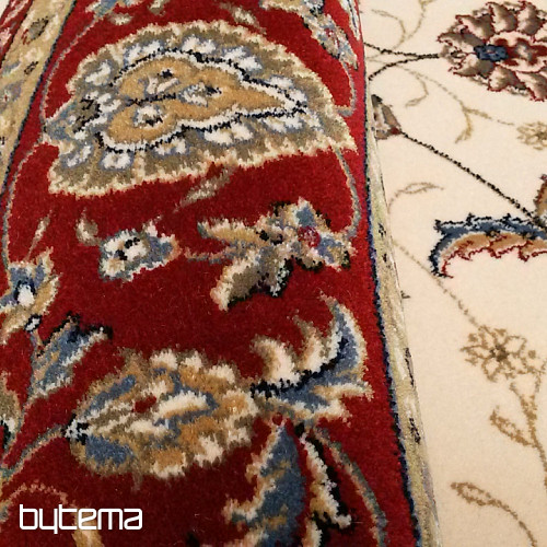 Tapis rond en laine ORIENT crème, bordure bordeaux