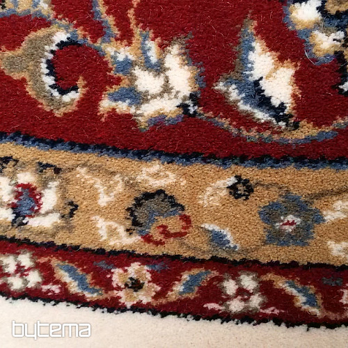 Tapis rond en laine ORIENT crème, bordure bordeaux