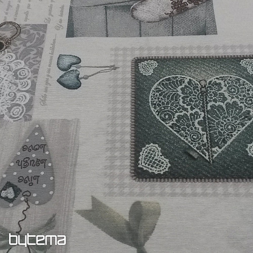 Tissu déco COEUR SHABBY vert