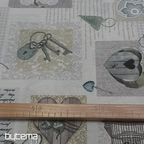 Tissu déco COEUR SHABBY vert