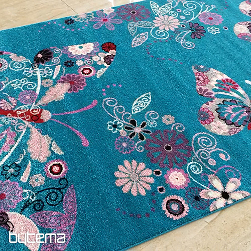 Tapis enfant BELLA Papillons turquoise