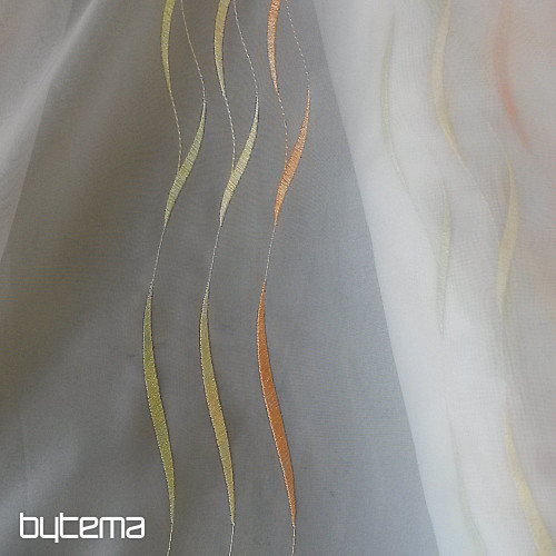 Rideau en voile avec broderie vert, jaune, orange Gerster 195/0057/70