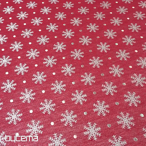 Tissu de décoration de Noël pour nappes Flocon de neige rouge largeur 280
