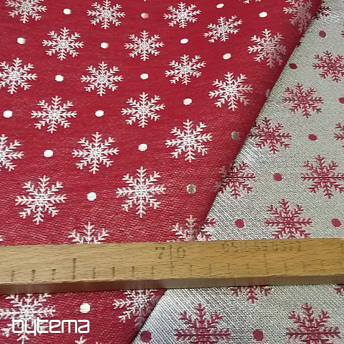 Tissu de décoration de Noël pour nappes Flocon de neige rouge largeur 280