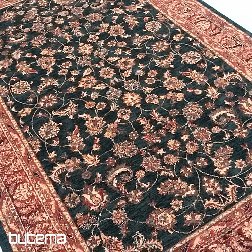 Tapis luxueux en laine ROYAL all-over flower vert/noir
