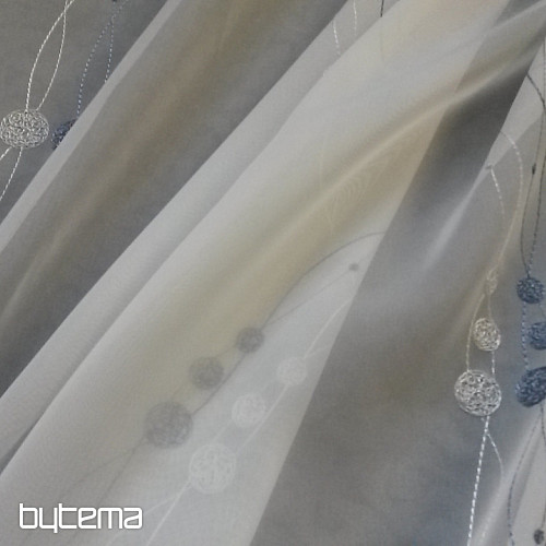 Rideau en voile avec broderie bleu-gris Gerster 11115/800
