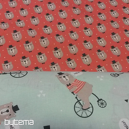 Tissu en coton OURS EN PELUCHE SUR UNE ROUE