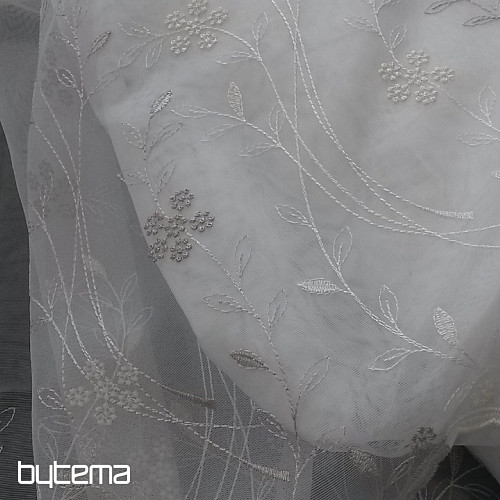 Rideau de luxe brodé GERSTER 11443 blanc - beige