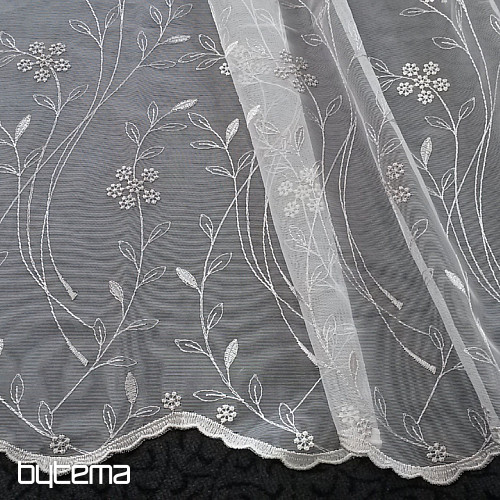 Rideau de luxe brodé GERSTER 11443 blanc - beige