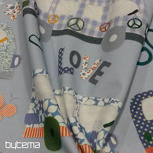 Tissu déco enfant HIPPIE CARS bleu