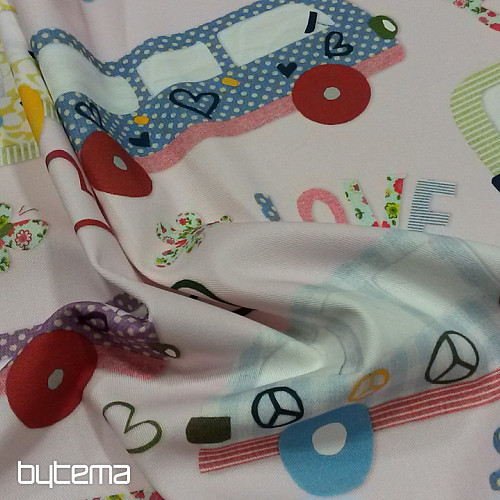 Tissu déco enfant HIPPIE CARS rose