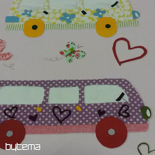 Tissu déco enfant HIPPIE CARS rose