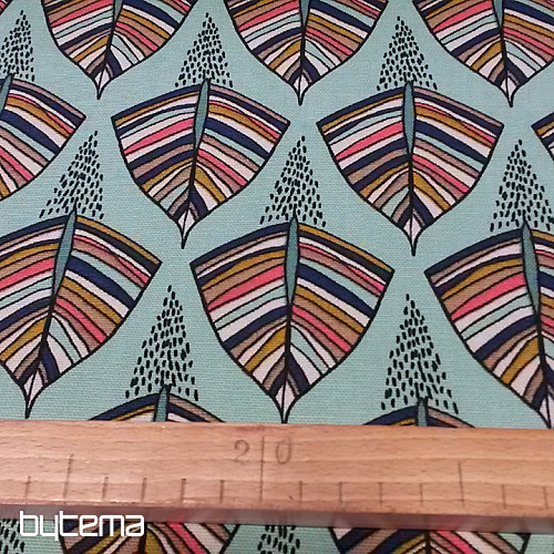 Tissu déco EKOZI feuilles turquoise
