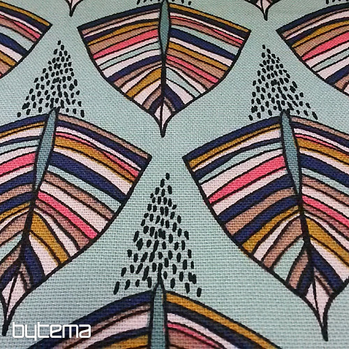 Tissu déco EKOZI feuilles turquoise