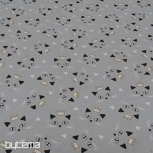 Maille coton imprimé MAOUCHA CAT gris