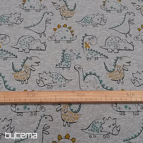 Maille coton imprimé DINOSAURE gris