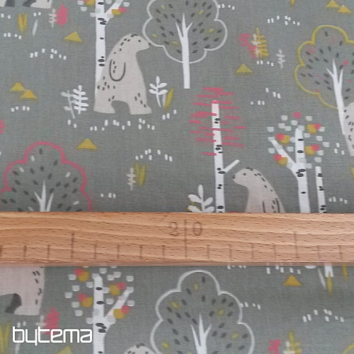 Tissu en coton FERDA OURS vert olive