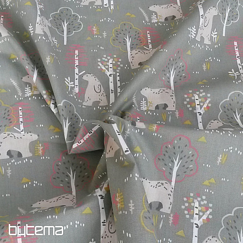 Tissu en coton FERDA OURS vert olive