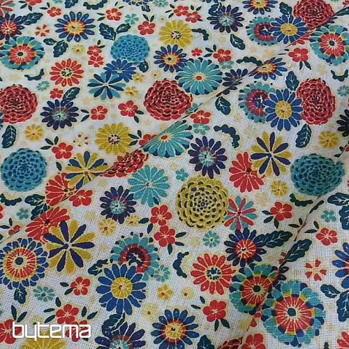 Tissu coton MISAKI fleurs crème