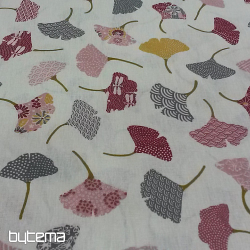 Tissu coton GINKO feuilles crème