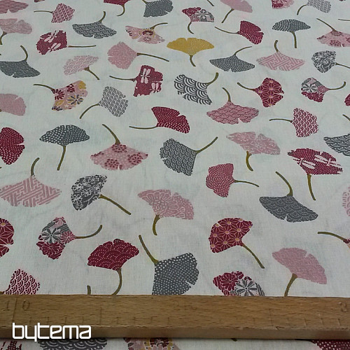 Tissu coton GINKO feuilles crème