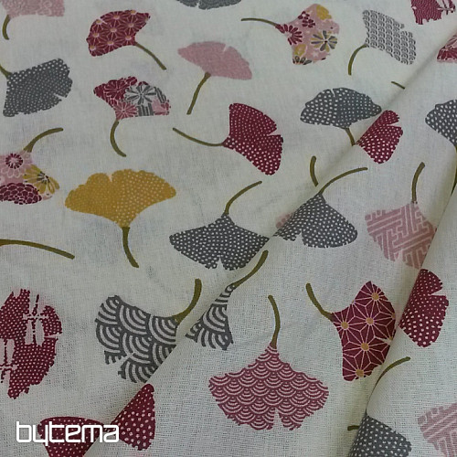 Tissu coton GINKO feuilles crème